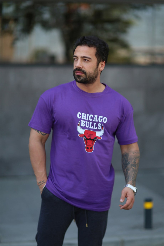 T-SHİRTMor Chıcago Bulls Baskılı Oversize T-SHİRT MHL