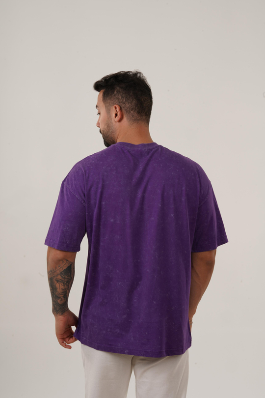 T-SHİRTMor Yıkamalı Compak Pamuk Oversize T-Shirt PLZ