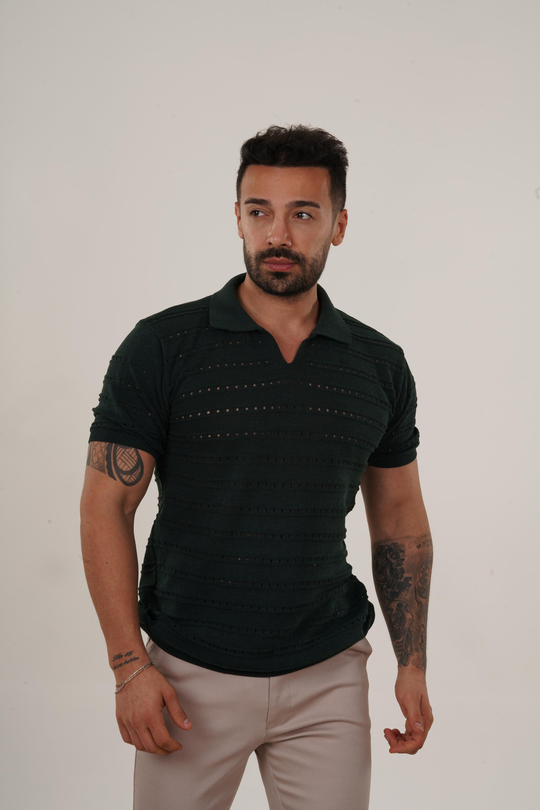 T-SHİRTNefti delikli Polo Yaka Triko TK 1023