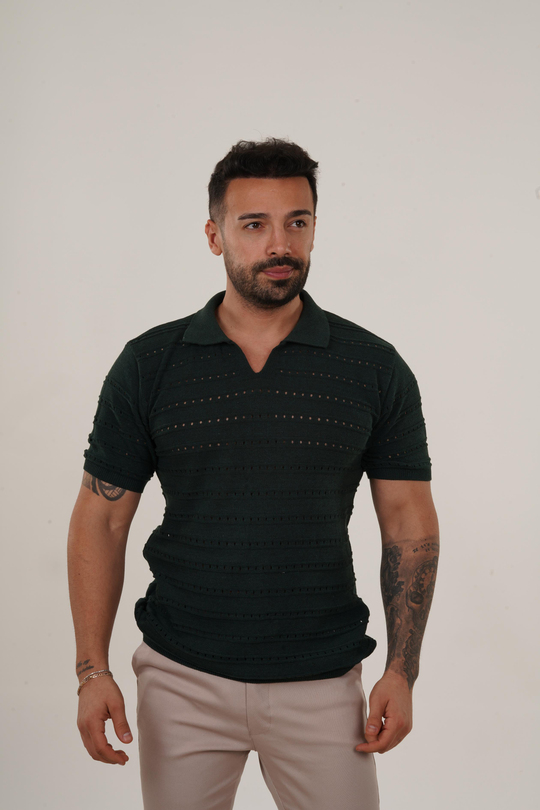 T-SHİRTNefti delikli Polo Yaka Triko TK 1023