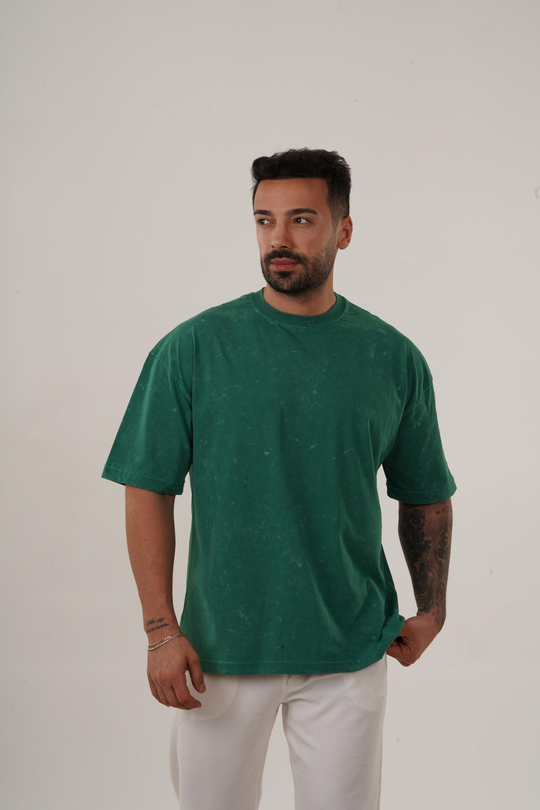 T-SHİRTNefti Yıkamalı Compak Pamuk Oversize T-Shirt PLZ