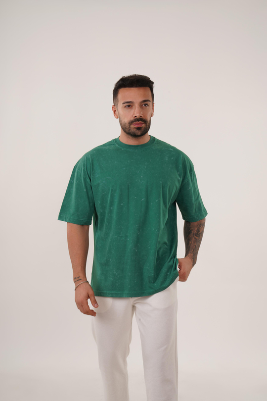 T-SHİRTNefti Yıkamalı Compak Pamuk Oversize T-Shirt PLZ