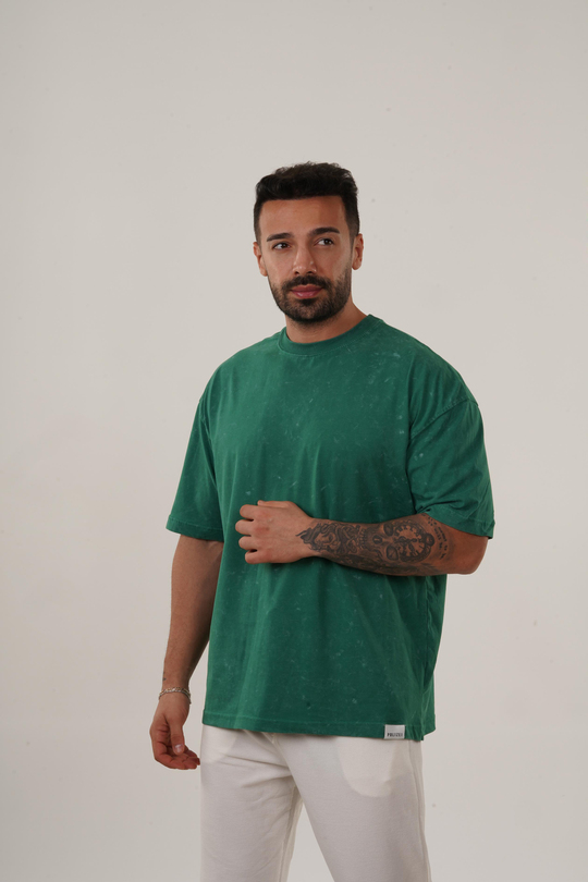 T-SHİRTNefti Yıkamalı Compak Pamuk Oversize T-Shirt PLZ