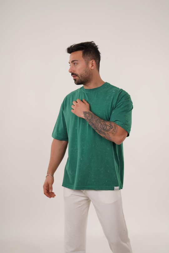 T-SHİRTNefti Yıkamalı Compak Pamuk Oversize T-Shirt PLZ
