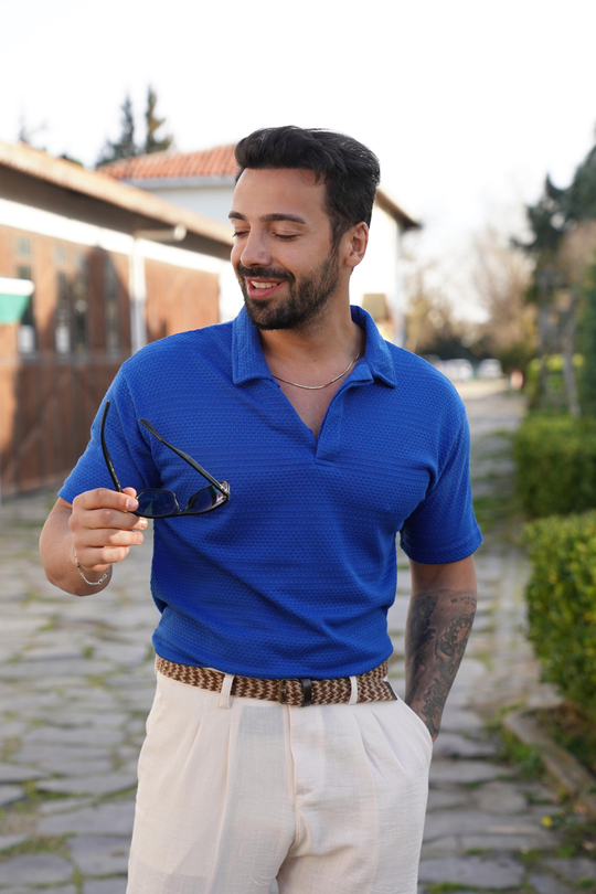 T-SHİRTSaks Gizli Yaka Patlı Örme Polo Yaka SNZ 3929