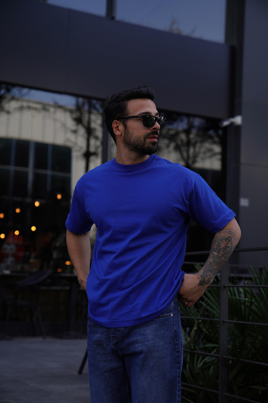 T-SHİRTSaksmavi Compak Düz Oversize T-Shirt SNZ