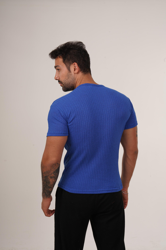 T-SHİRTSaksmavi Slim Fit Fitilli T-SHIRT SC