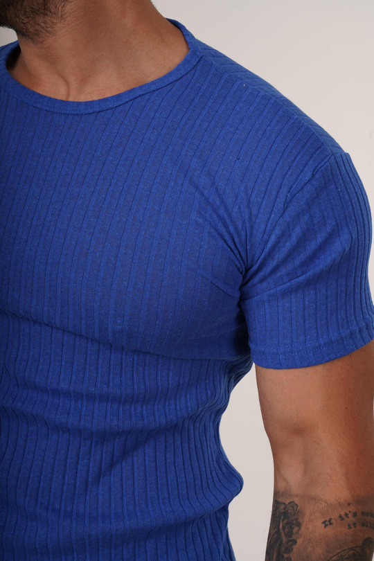 T-SHİRTSaksmavi Slim Fit Fitilli T-SHIRT SC