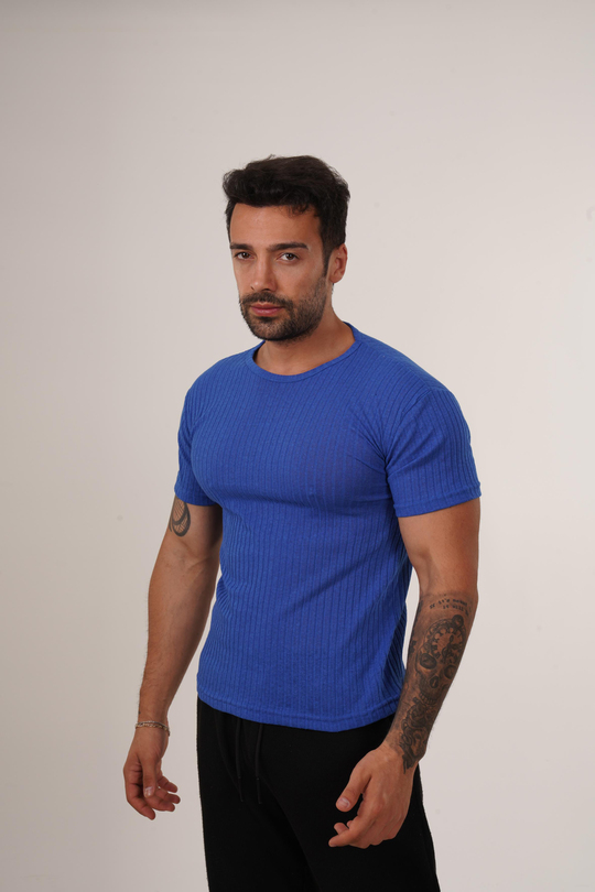 T-SHİRTSaksmavi Slim Fit Fitilli T-SHIRT SC