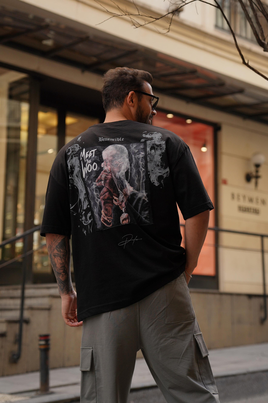 T-SHİRTSiyah 2 İplik Pop Smoke Baskılı Oversize T-Shirt
