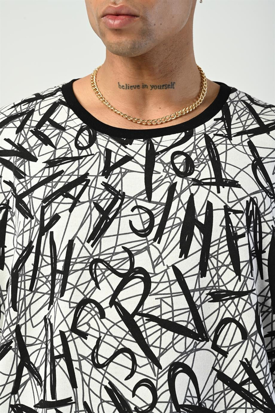 T-SHİRTSiyah Beyaz Alfabe Dijital Baskı Oversize T-SHIRT GRK