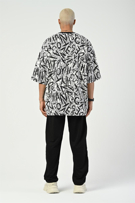 T-SHİRTSiyah Beyaz Alfabe Dijital Baskı Oversize T-SHIRT GRK