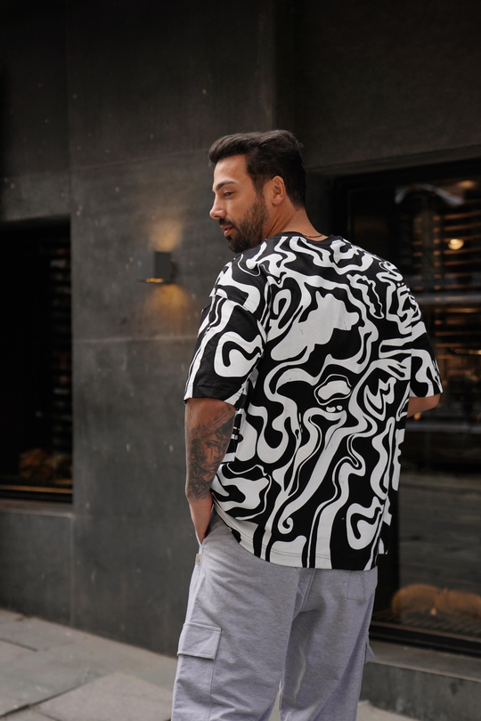 T-SHİRTSiyah Beyaz Do You Baskılı Kalın Kumaş Oversize T-Shirt MHL