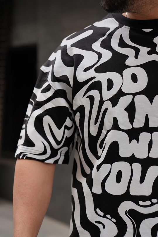 T-SHİRTSiyah Beyaz Do You Baskılı Kalın Kumaş Oversize T-Shirt MHL