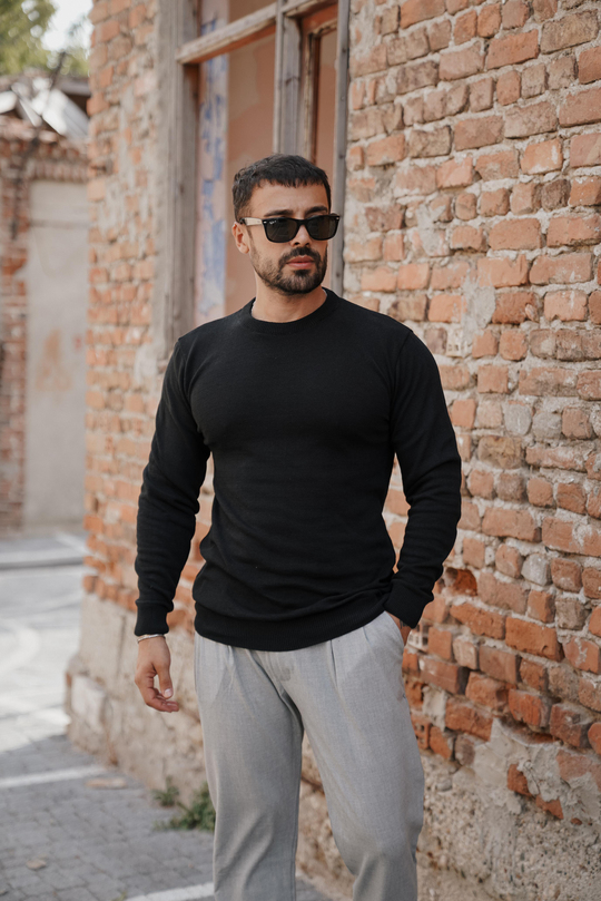 T-SHİRTSİYAH Bisiklet yaka triko SC