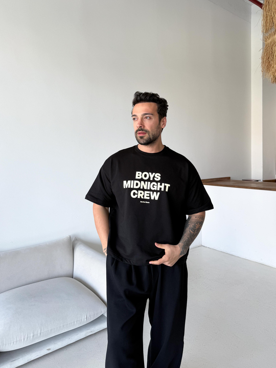 T-SHİRTSiyah Boys Baskılı Boxy Kalıp Tişört BRR 20217