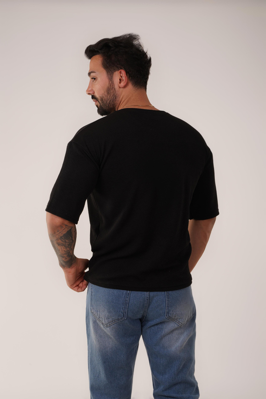 T-SHİRTSiyah Burgu Desen Oversize T-Shirt SC