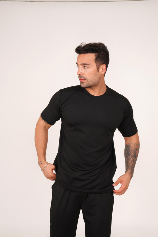 T-SHİRTSiyah Burgu Desen T-Shirt TB