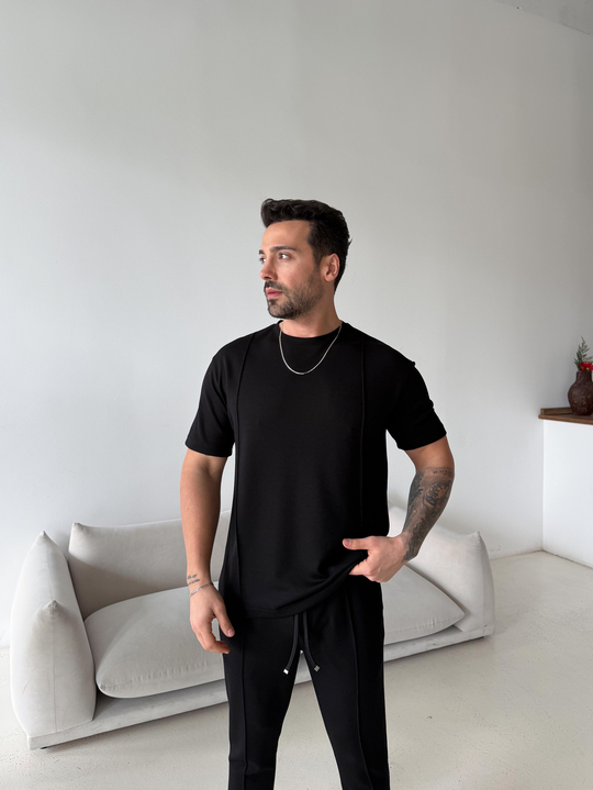 T-SHİRTSiyah Çimalı Oysho Regular Fit Tişört LNS 37099
