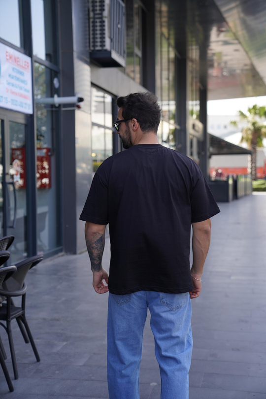 T-SHİRTSiyah Compak Düz Oversize T-Shirt SNZ