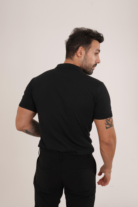 T-SHİRTSiyah Düz Polo Yaka Triko SC