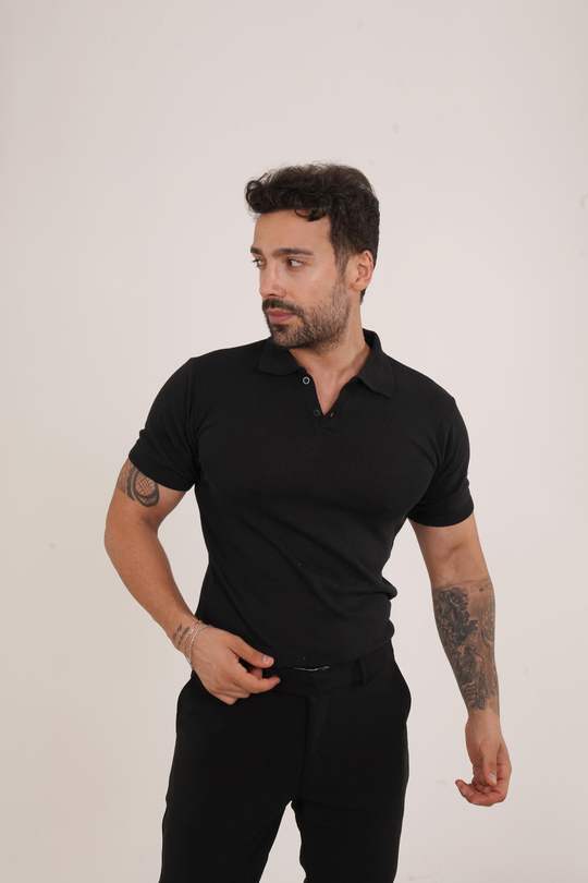 T-SHİRTSiyah Düz Polo Yaka Triko SC