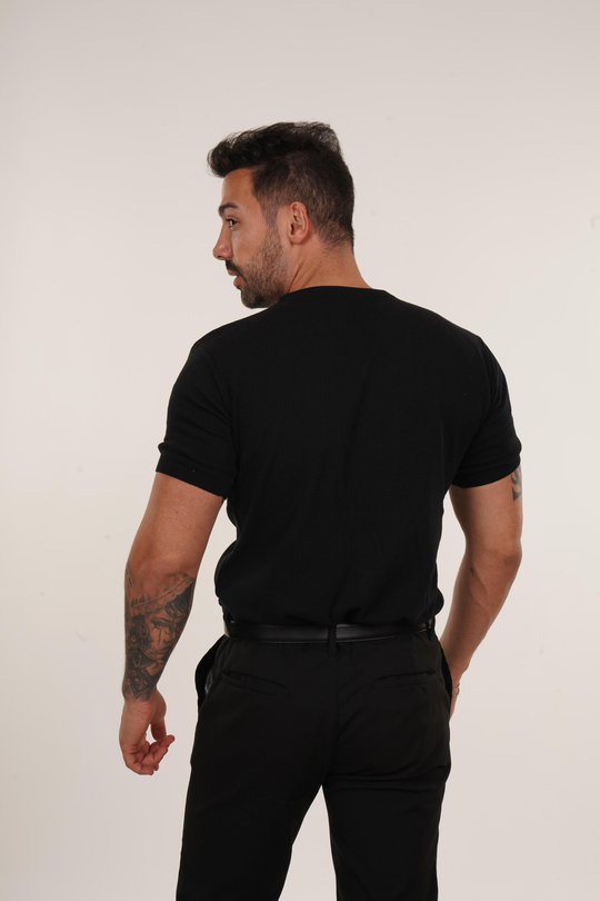 T-SHİRTSiyah Düz Triko T-shirt TB