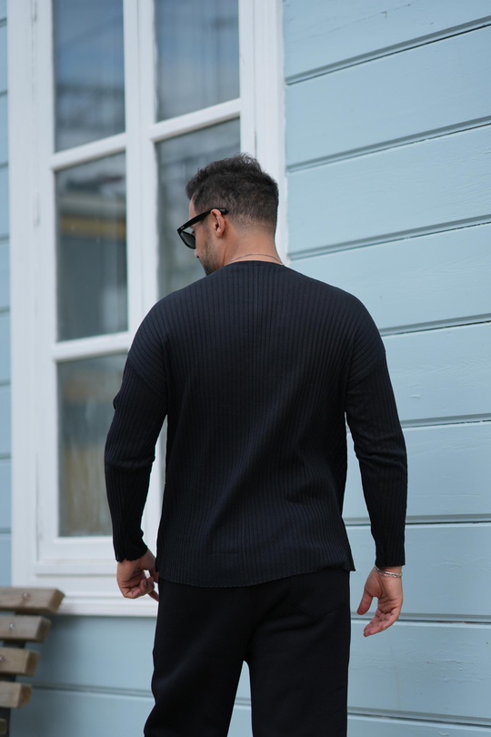 T-SHİRTSİYAH Fitilli oversize uzun kol SC