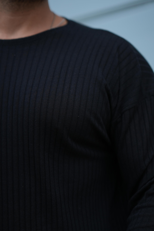 T-SHİRTSİYAH Fitilli oversize uzun kol SC