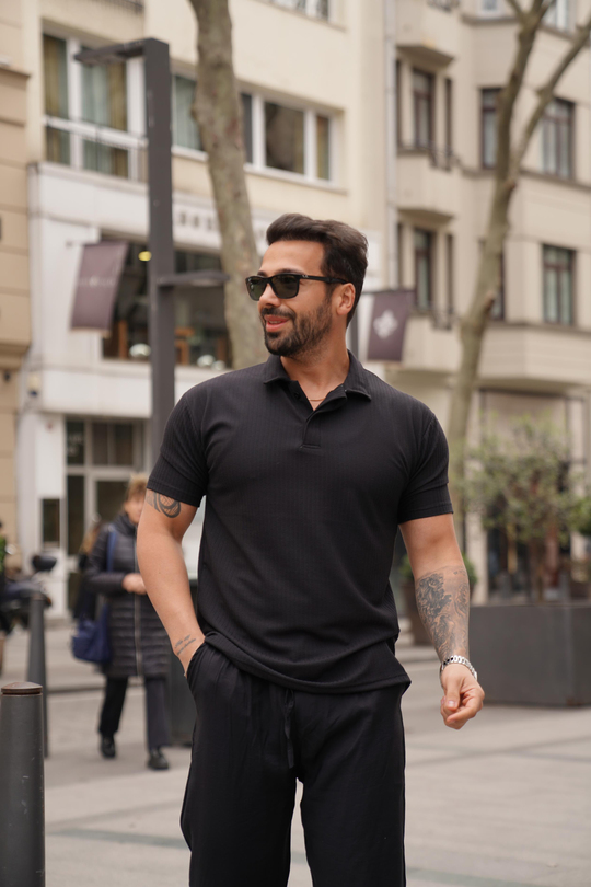 T-SHİRTSiyah Fitilli Polo Yaka SNZ 3959
