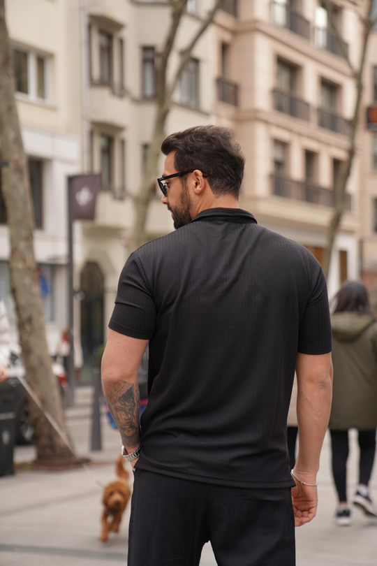 T-SHİRTSiyah Fitilli Polo Yaka SNZ 3959
