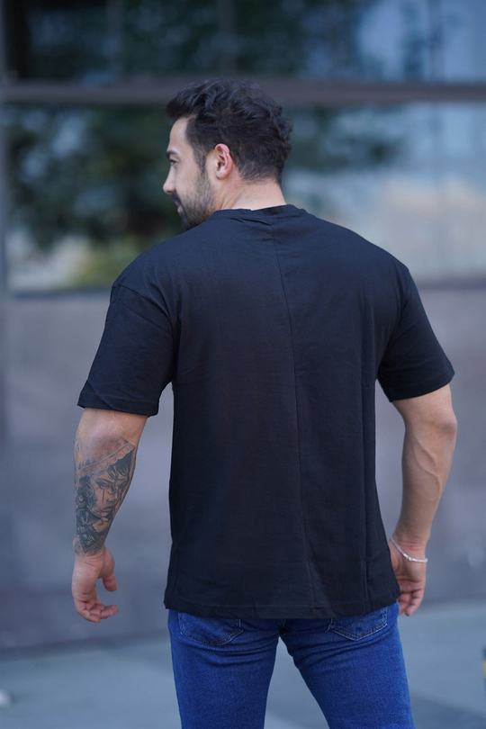 T-SHİRTSiyah Gözlüklü Ayı Baskılı Oversize T-SHİRT