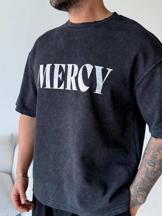 T-SHİRTSiyah Mercy Baskılı Yıkamalı Tişört 70140 VMS