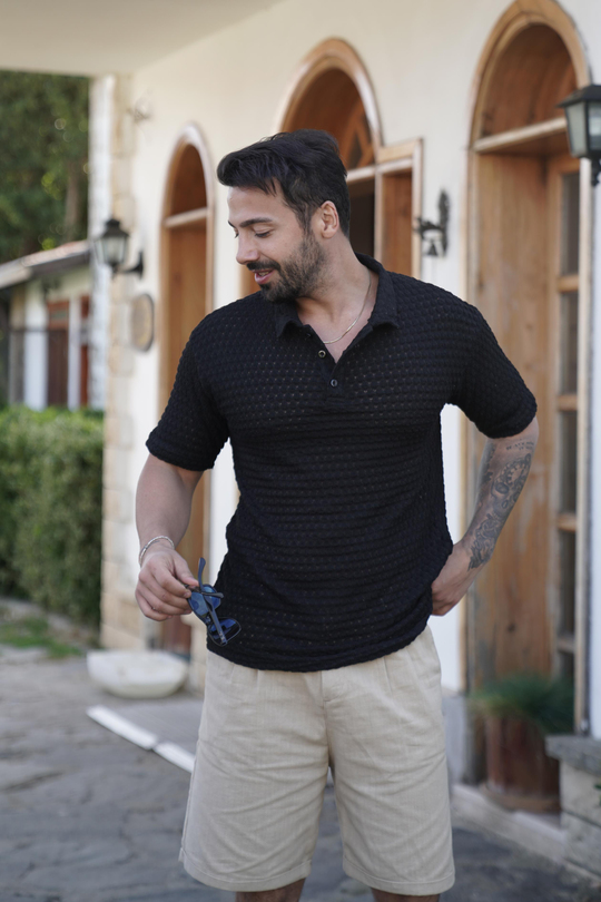 T-SHİRTSiyah Örgü Triko Polo Yaka SNZ 3922