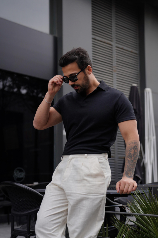 T-SHİRTSiyah Polo Yaka Düz Lacos TK 1004