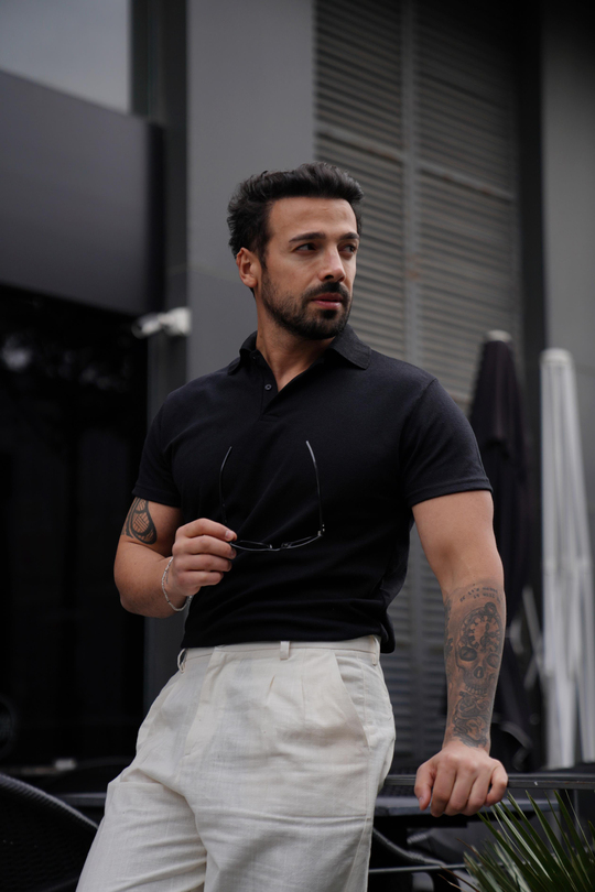 T-SHİRTSiyah Polo Yaka Düz Lacos TK 1004