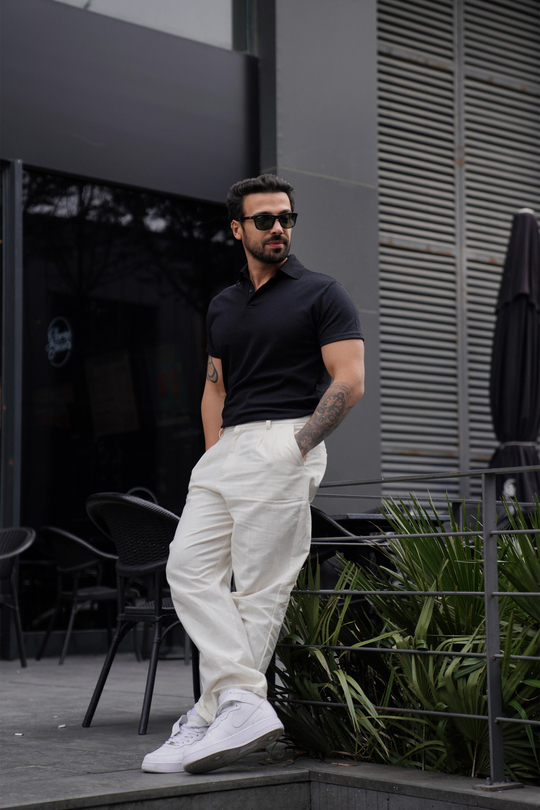 T-SHİRTSiyah Polo Yaka Düz Lacos TK 1004