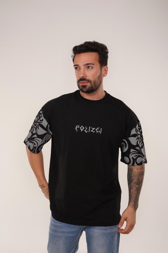 T-SHİRTSiyah POLZEİ İskelet Baskılı Oversize T-Shirt VSK