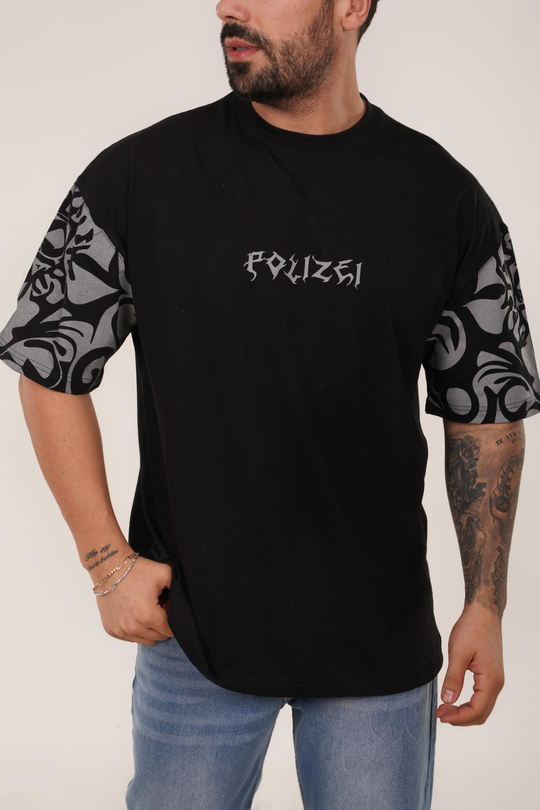 T-SHİRTSiyah POLZEİ İskelet Baskılı Oversize T-Shirt VSK