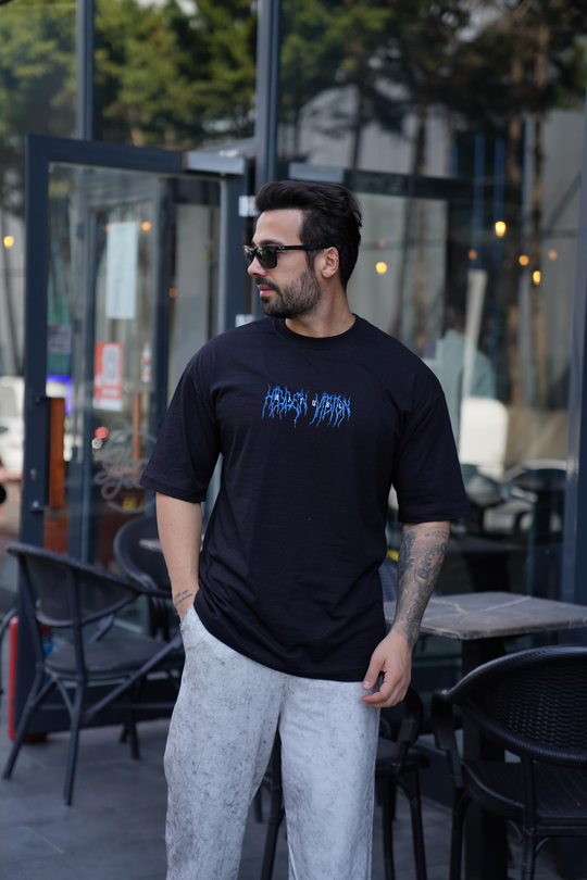 T-SHİRTSiyah RİTUAL Baskılı Oversize T-Shirt VSK