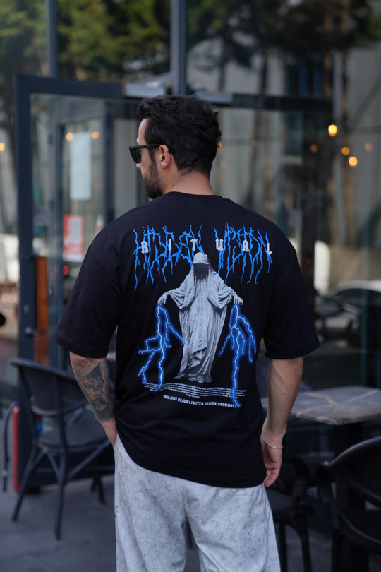 T-SHİRTSiyah RİTUAL Baskılı Oversize T-Shirt VSK