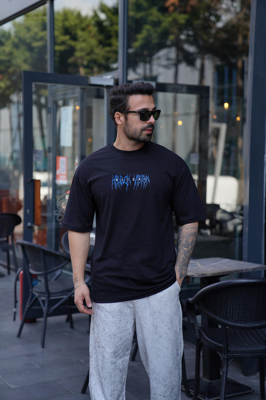 T-SHİRTSiyah RİTUAL Baskılı Oversize T-Shirt VSK