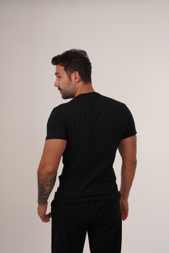 T-SHİRTSiyah Slim Fit Fitilli T-SHIRT SC