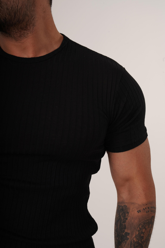 T-SHİRTSiyah Slim Fit Fitilli T-SHIRT SC