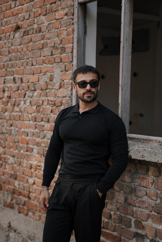 T-SHİRTSİYAH Triko uzun kol polo yaka SC