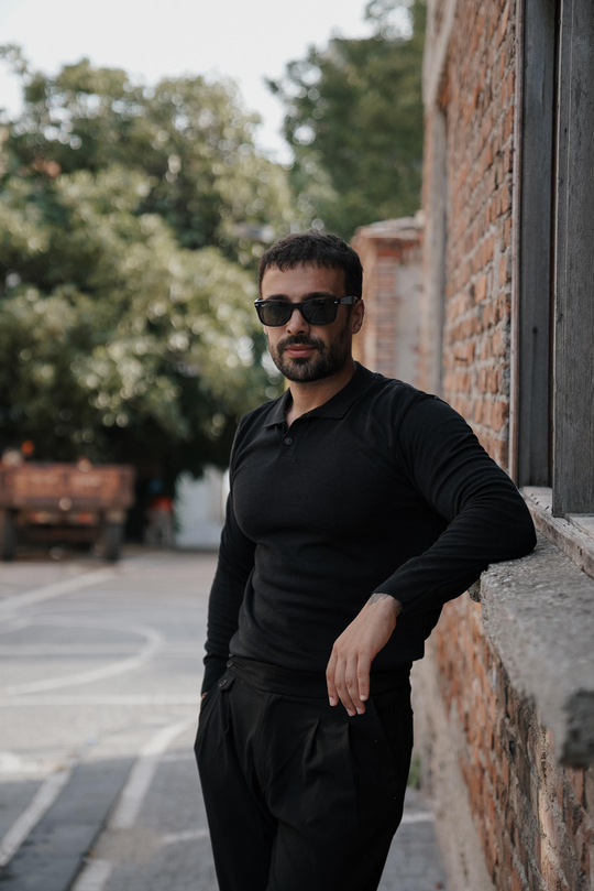 T-SHİRTSİYAH Triko uzun kol polo yaka SC