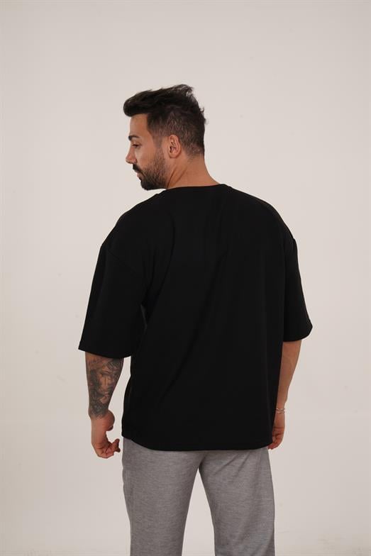 T-SHİRTSiyah Waffle Double Kalıp Oversize T-shırt SC