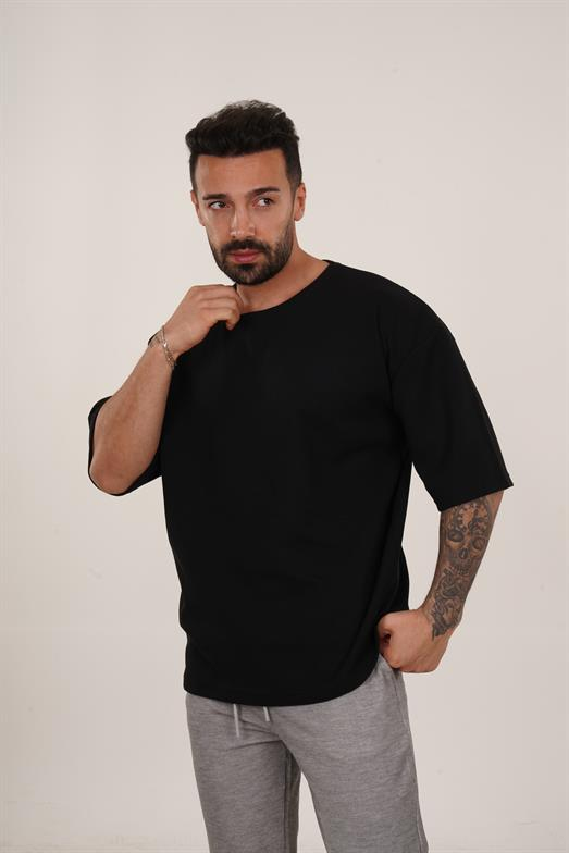 T-SHİRTSiyah Waffle Double Kalıp Oversize T-shırt SC