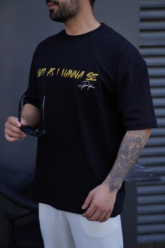 T-SHİRTSiyah WANNA Baskılı Oversize T-Shirt VSK