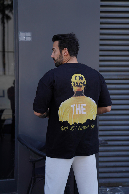 T-SHİRTSiyah WANNA Baskılı Oversize T-Shirt VSK